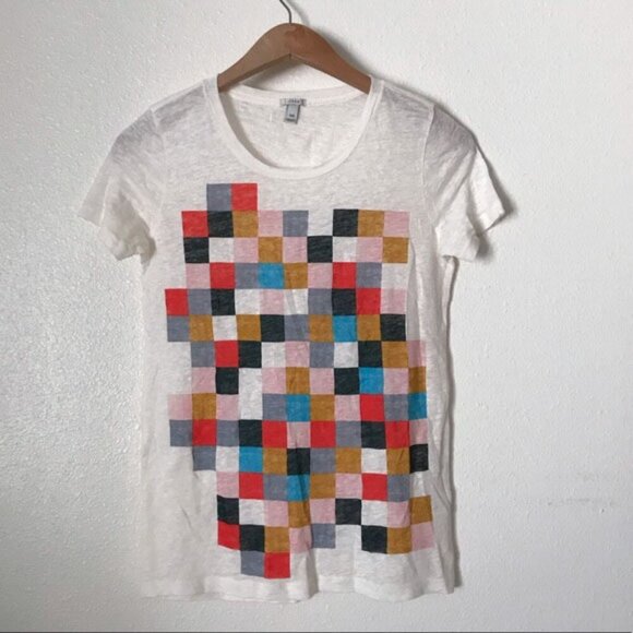 J. Crew Grid Block Linen tee! Celebrity Fave. Small - Picture 7 of 11